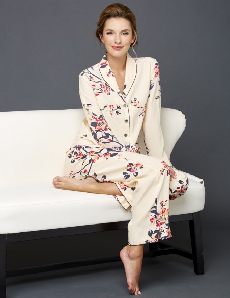Natalya Silk Pajama, Kirsch, L, Women's Luxury Silk Pajama, with Tailored Look, and Relaxed Fit, Julianna Rae